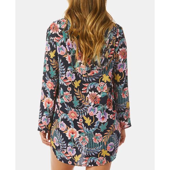 NWT RAISINS Colorful Floral Print Lace Up Front Hooded Swim Cover Up Size XL - Picture 2 of 8